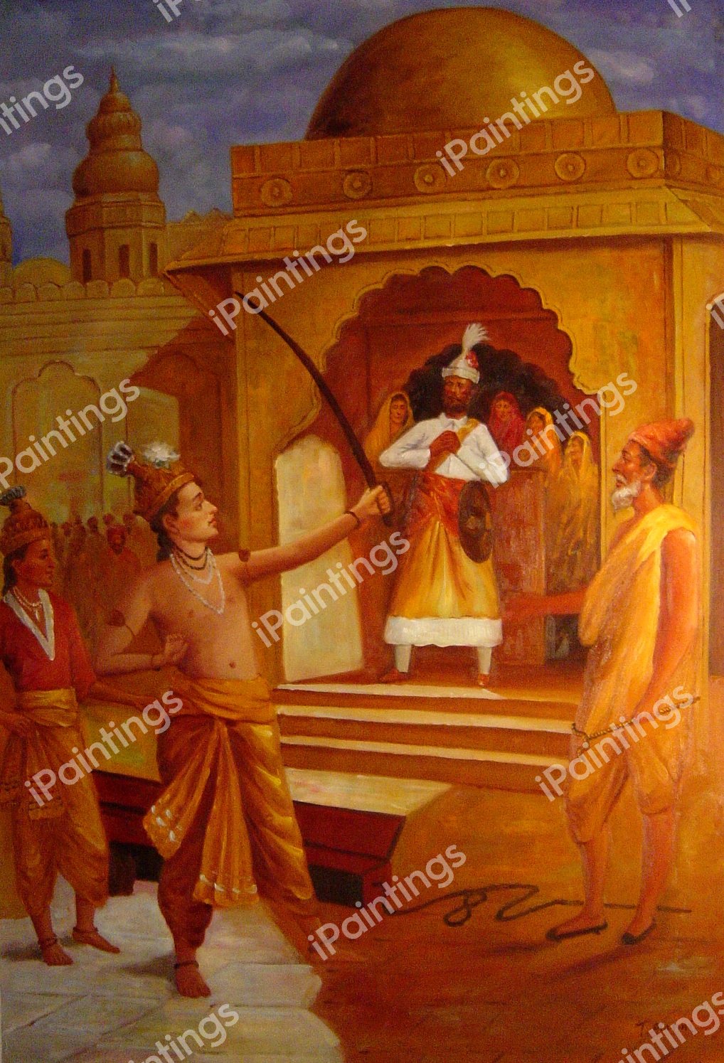 Sri Rama Breaking The Bow. The painting by Raja Ravi Varma