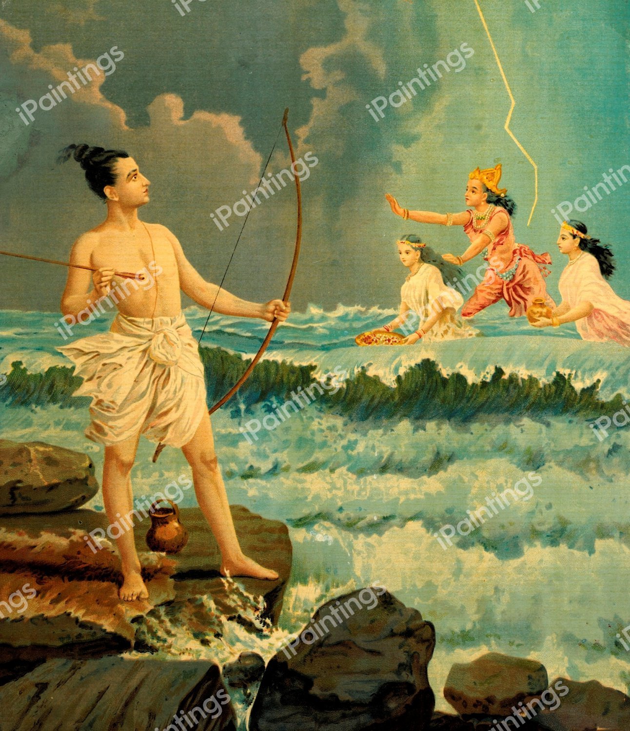 Varuna, the Lord of the Ocean. The painting by Raja Ravi Varma
