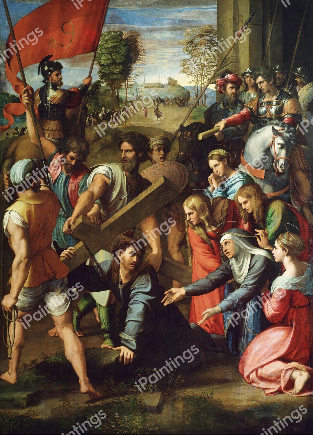 Christ Falling on the Way to Calvary. The painting by Raphael 