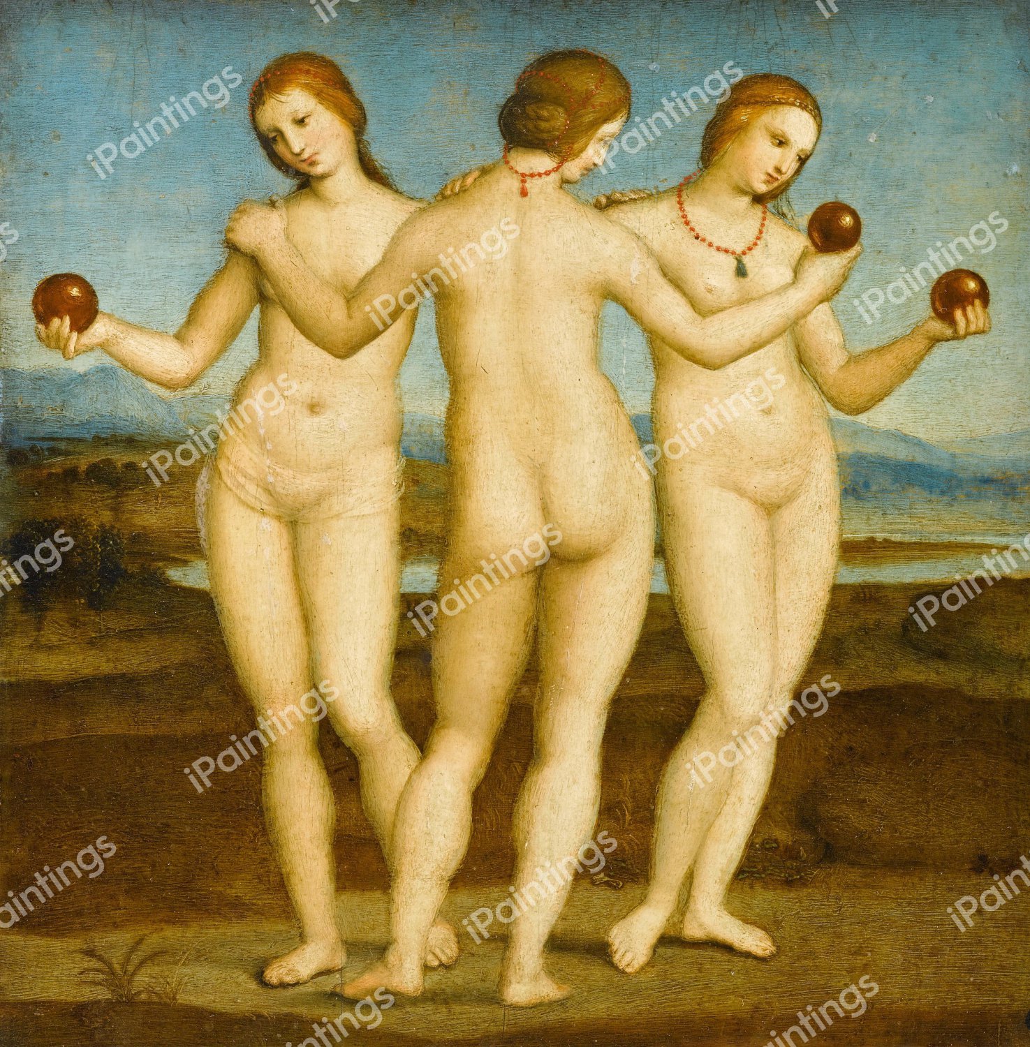 Portraot of the Three Graces. The painting by Raphael 