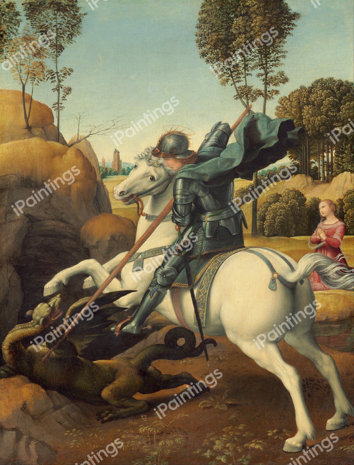 Saint George and the Dragon. The painting by Raphael 