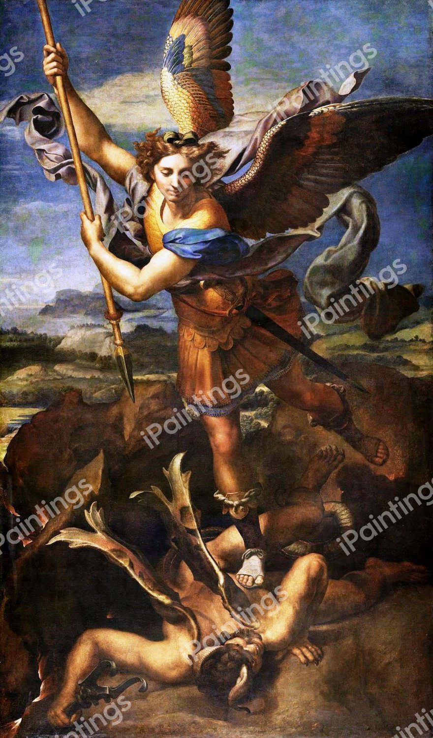 Saint Michael Vanquishing Satan. The painting by Raphael 