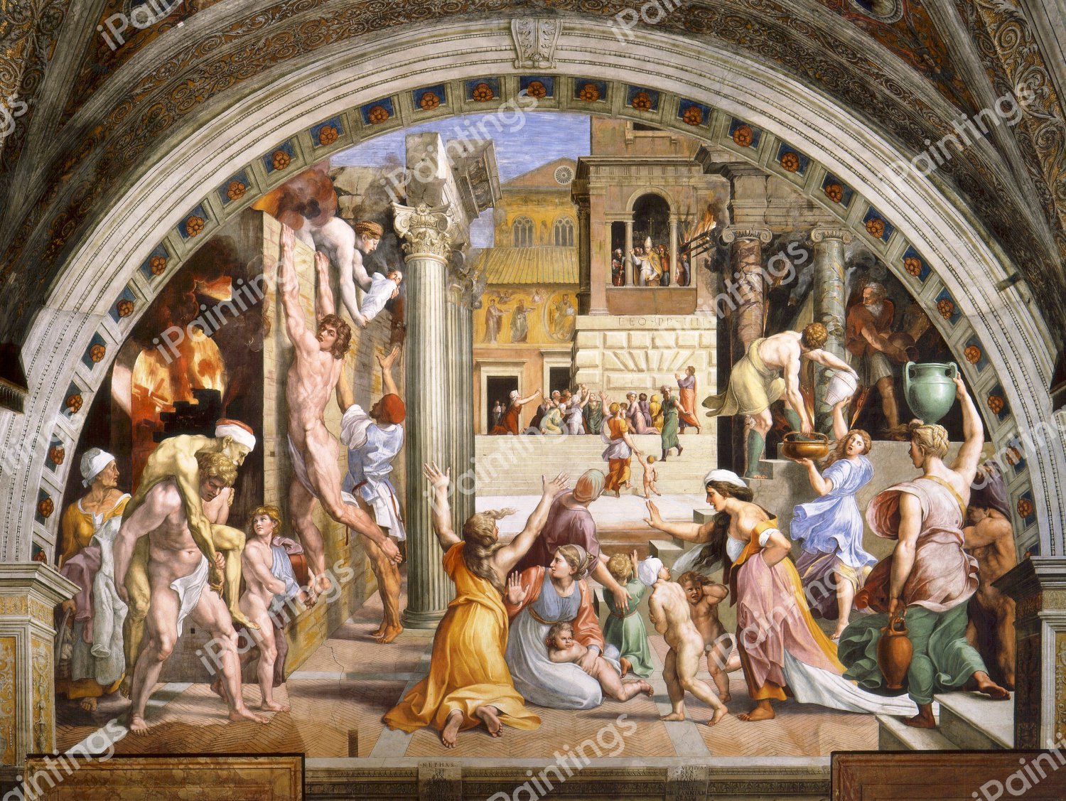 The Fire in the Borgo. The painting by Raphael 