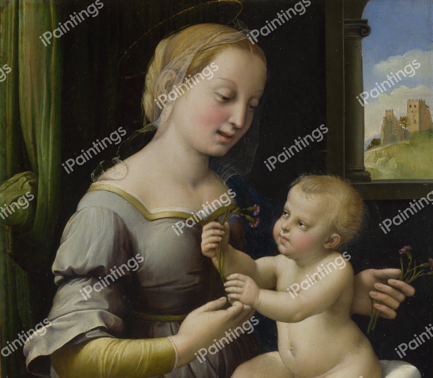 The Madonna of the Pinks. The painting by Raphael 