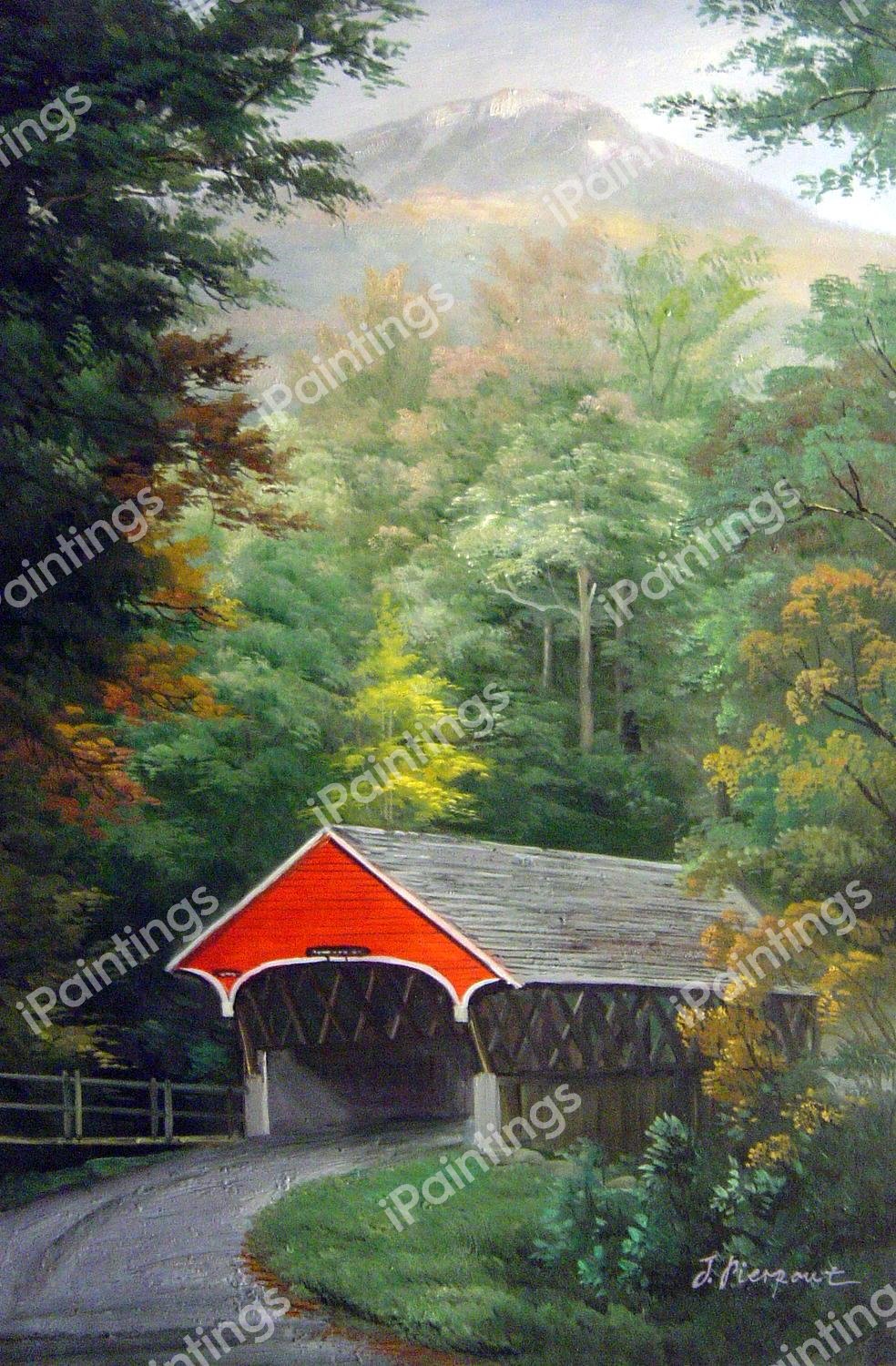 Red Covered Bridge In The Country. The painting by Our Originals