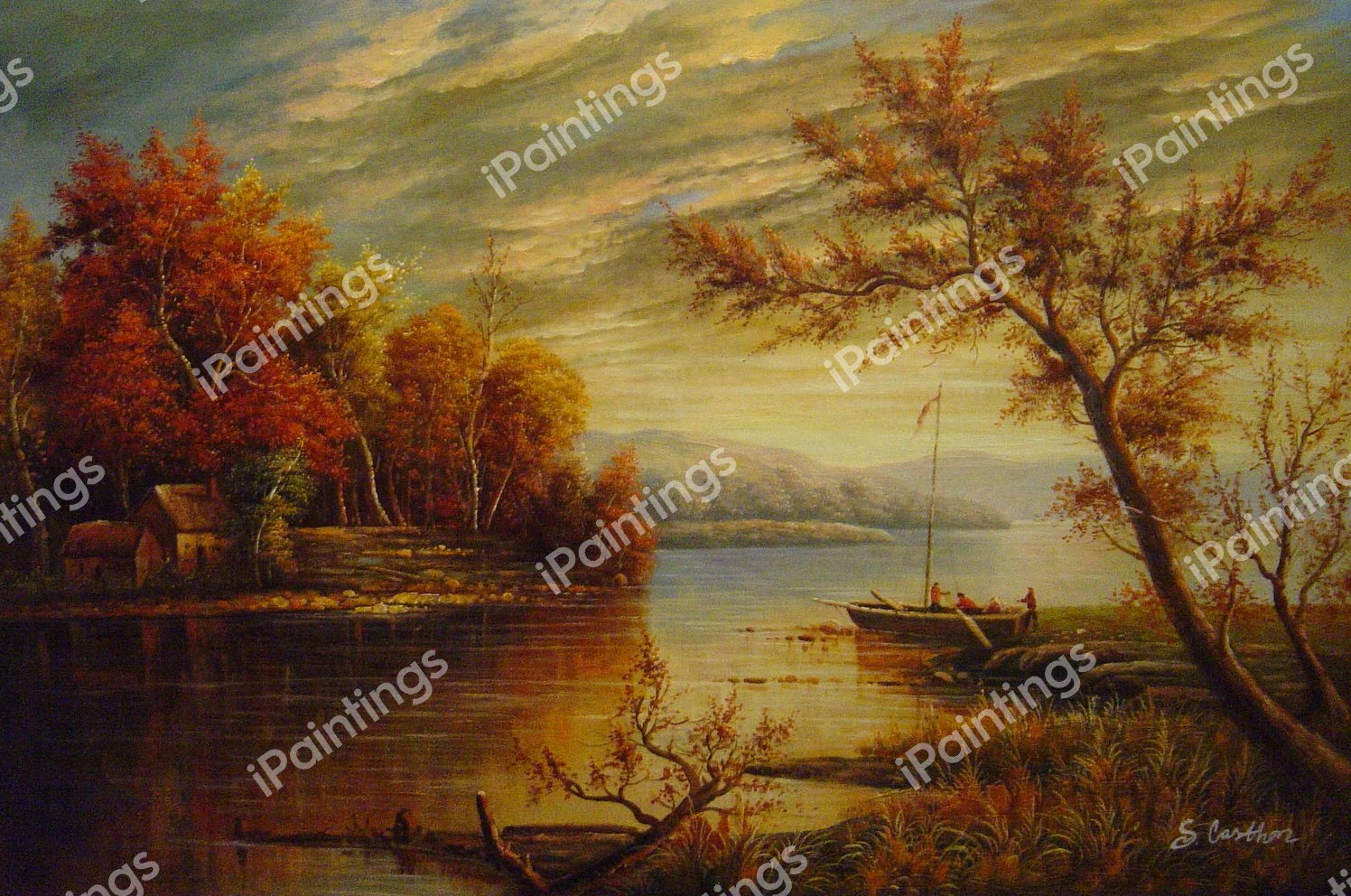 Autumn On The Hudson. The painting by Regis-Francois Gignoux