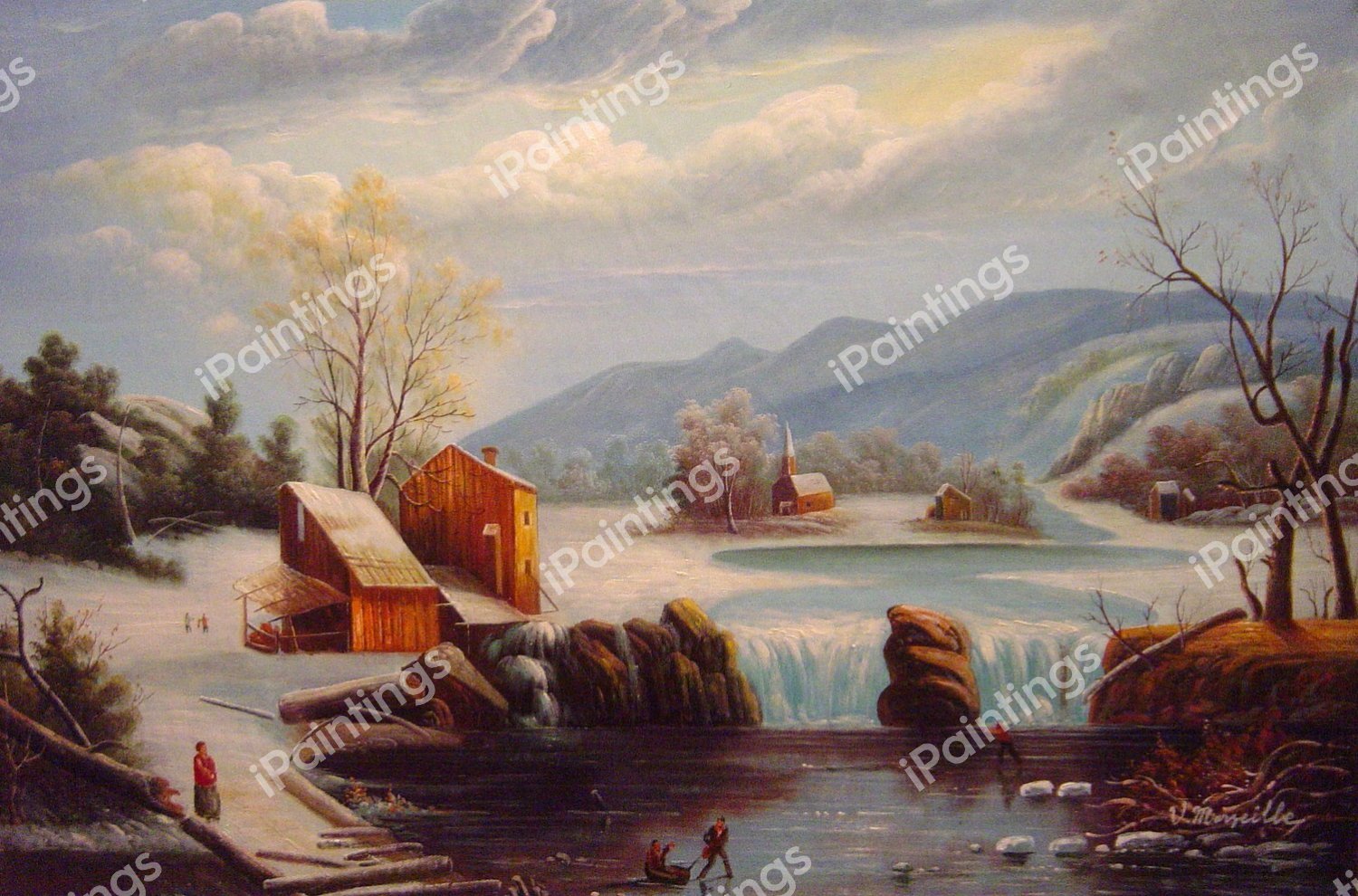 Mid-Winter Moonlight. The painting by Regis-Francois Gignoux