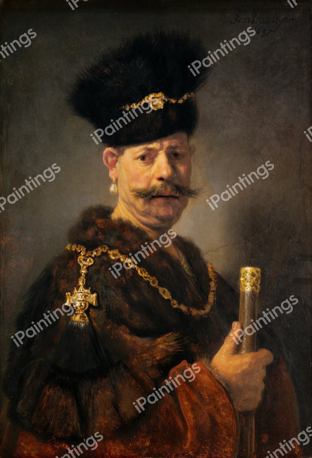 A Polish Nobleman. The painting by Rembrandt van Rijn