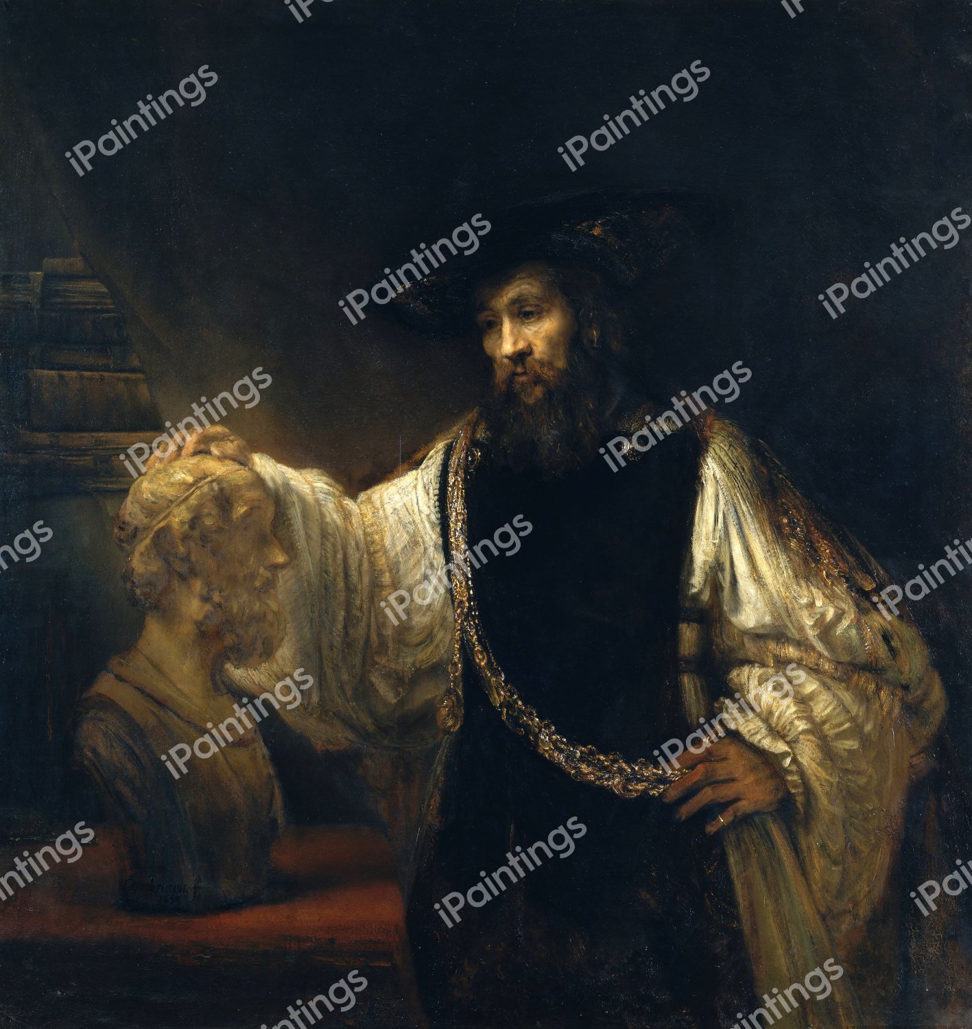 Aristotle with a Bust of Homer. The painting by Rembrandt van Rijn