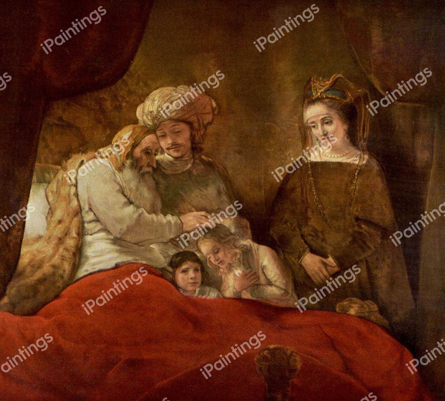 Blessing of Ephraim and Manasseh by Jacob. The painting by Rembrandt van Rijn