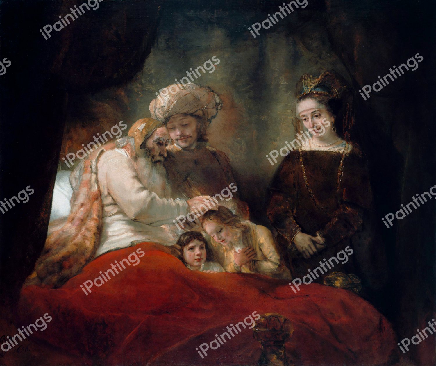 Blessing the Children of Joseph. The painting by Rembrandt van Rijn