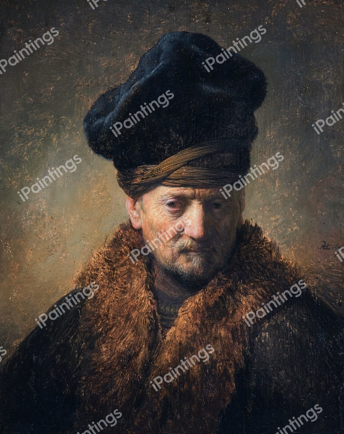 Bust of an Old Man in a Fur Cap. The painting by Rembrandt van Rijn