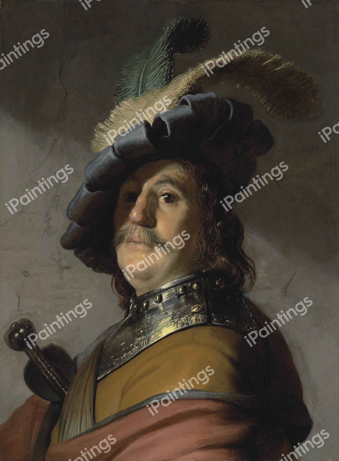 Bust with a Gorget and Plumed Hat. The painting by Rembrandt van Rijn