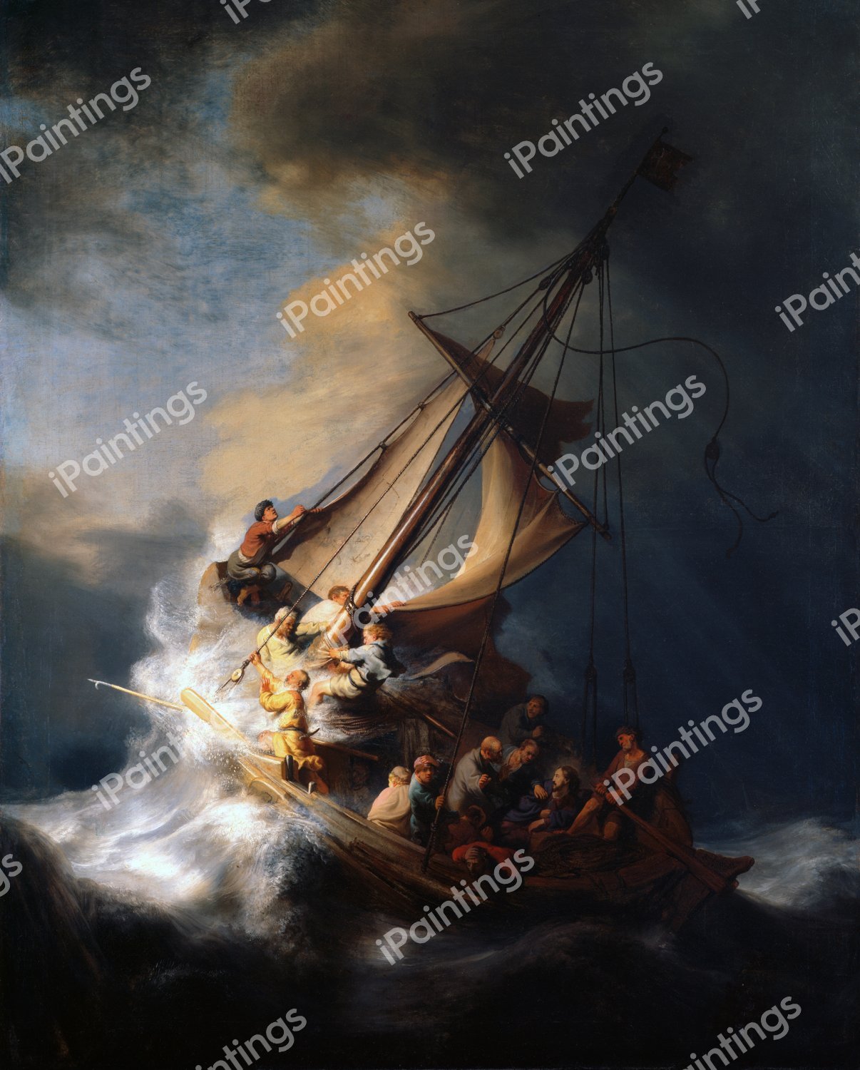 Christ In The Storm On The Lake Of Galilee. The painting by Rembrandt van Rijn