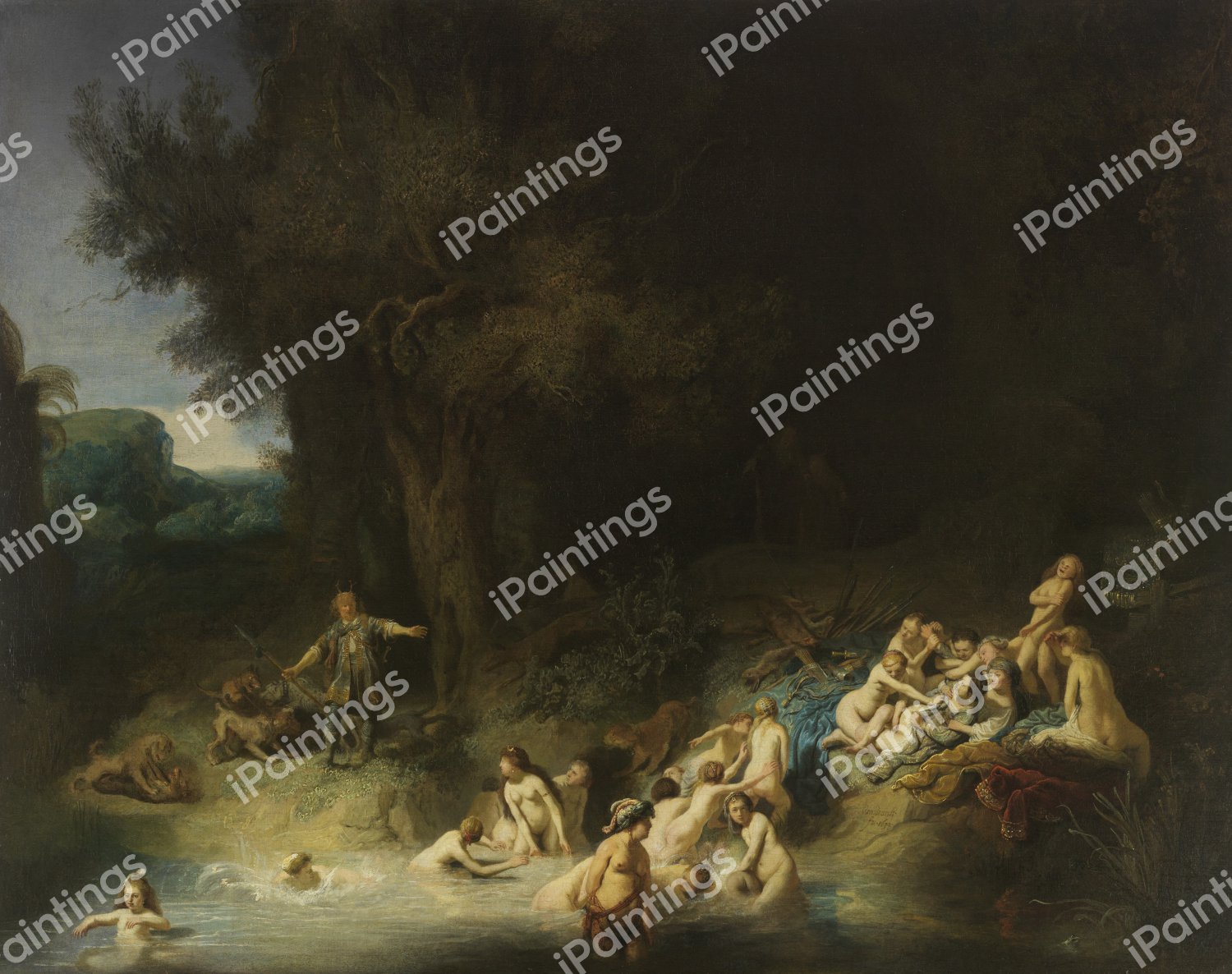 Diana Bathing with her Nymphs, Actaeon and Callisto. The painting by Rembrandt van Rijn