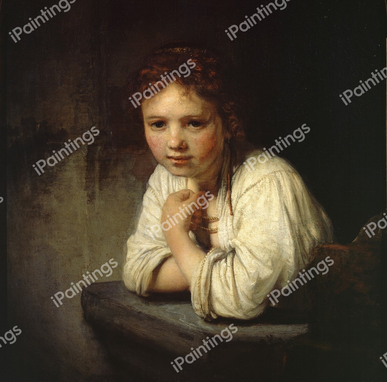 Girl at a Window. The painting by Rembrandt van Rijn