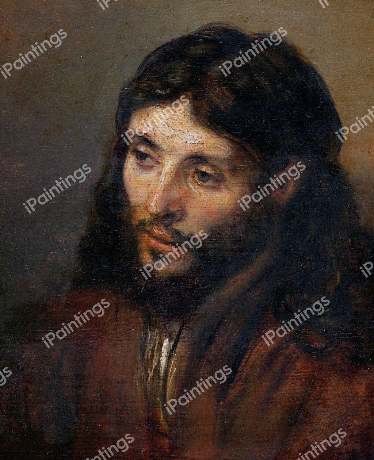 Head of Christ . The painting by Rembrandt van Rijn