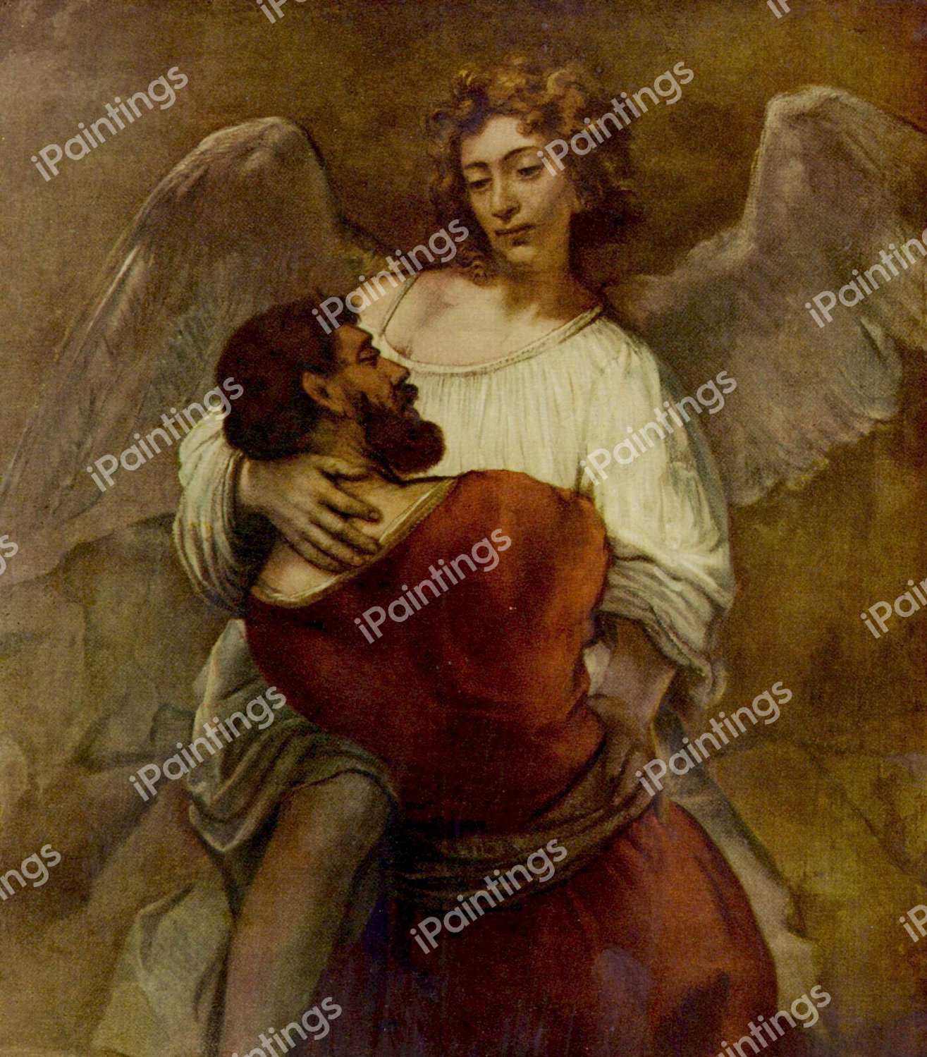 Jacob Wrestling with the Angel. The painting by Rembrandt van Rijn