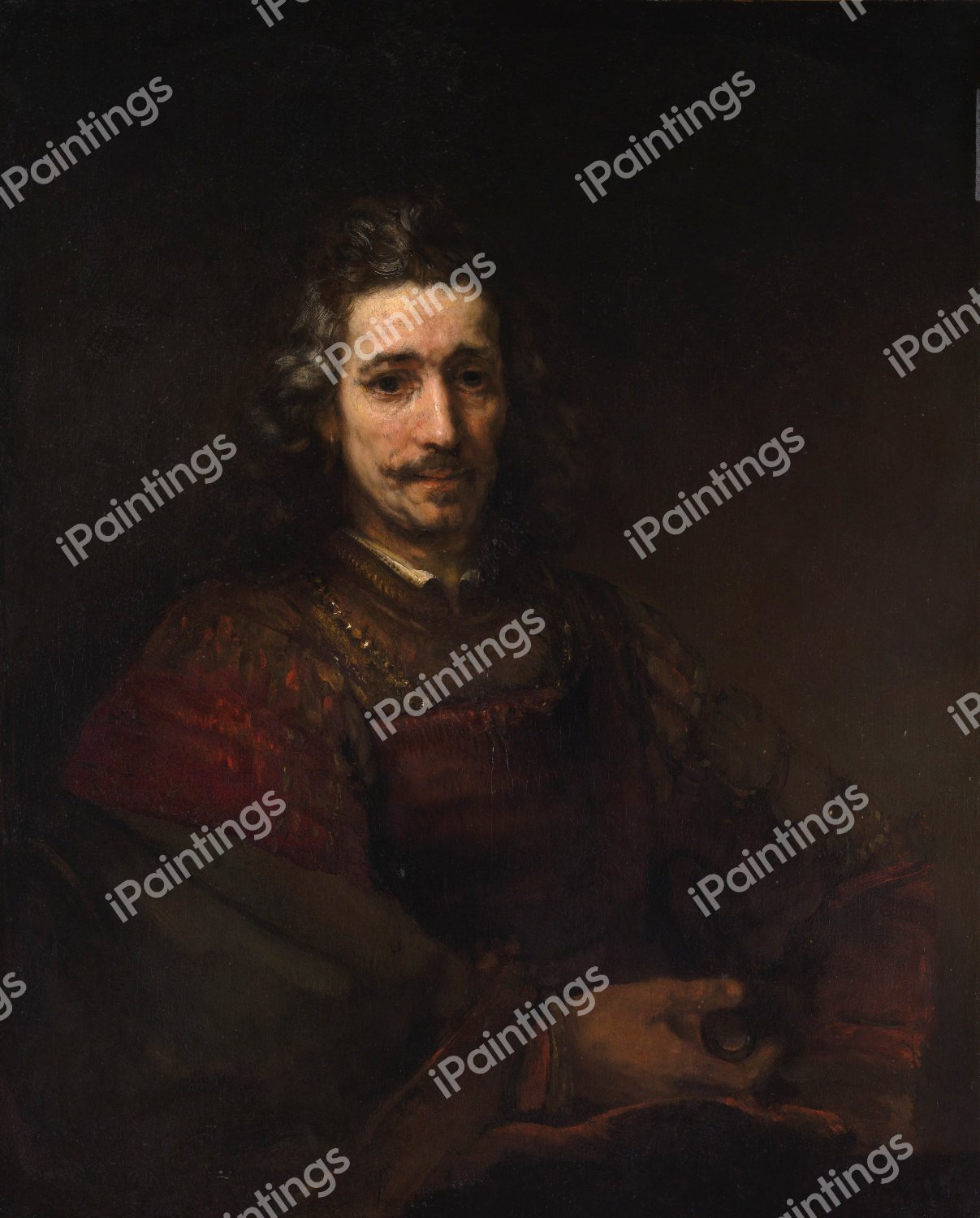Man with a Magnifying Glass. The painting by Rembrandt van Rijn