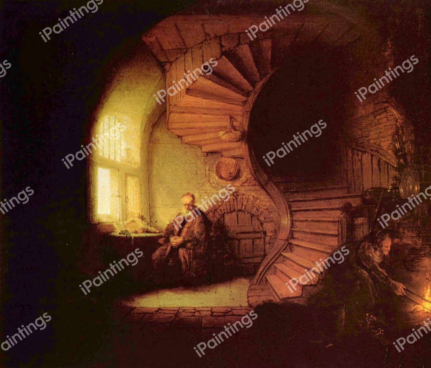 Philosopher in Meditation. The painting by Rembrandt van Rijn