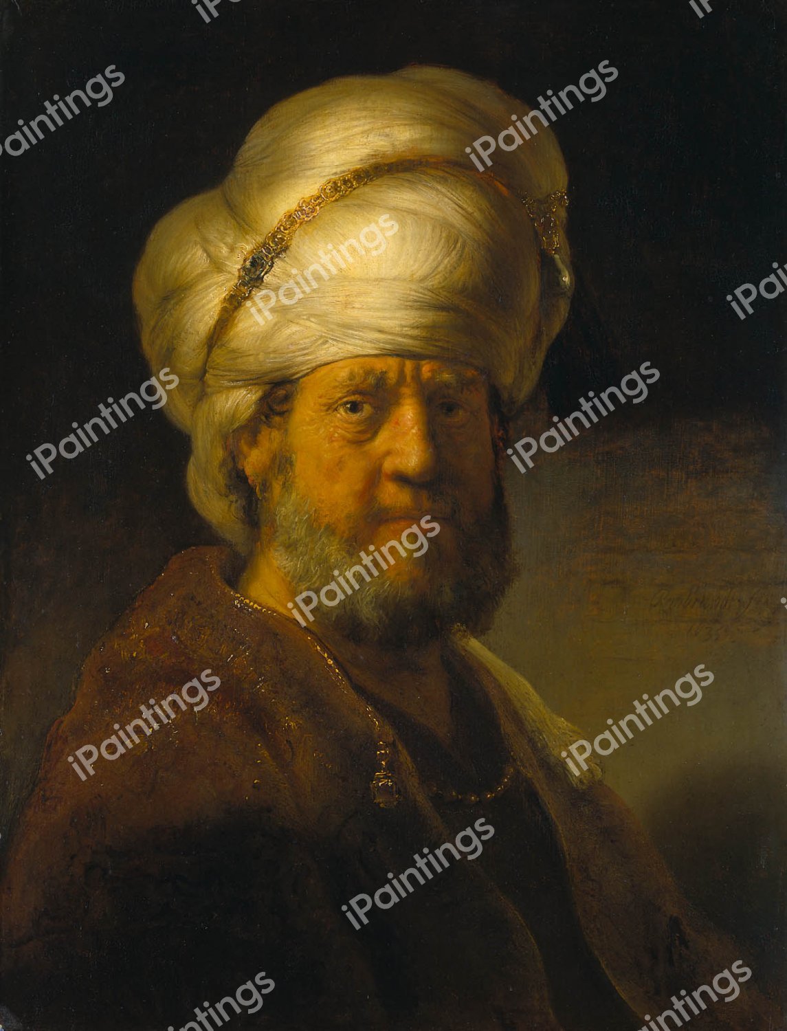 Portrait of a Man in Oriental Garment. The painting by Rembrandt van Rijn