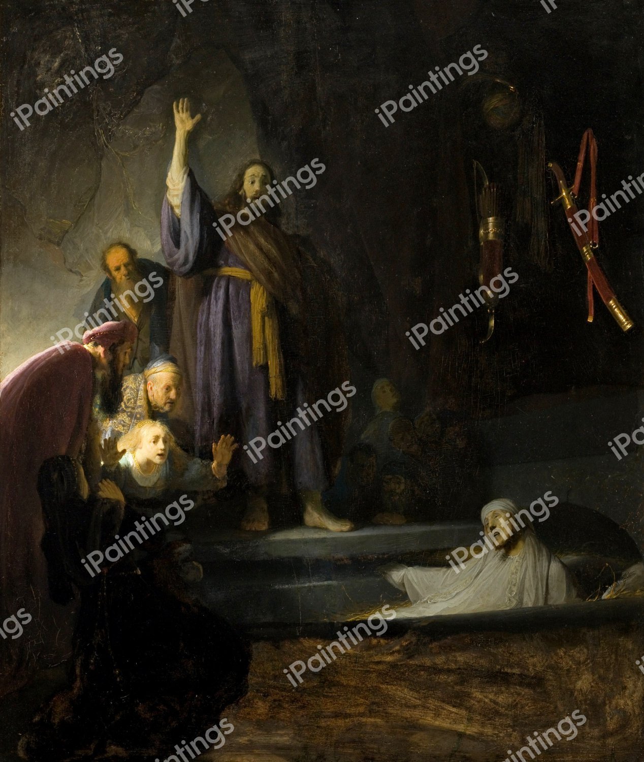 Raising of Lazarus. The painting by Rembrandt van Rijn
