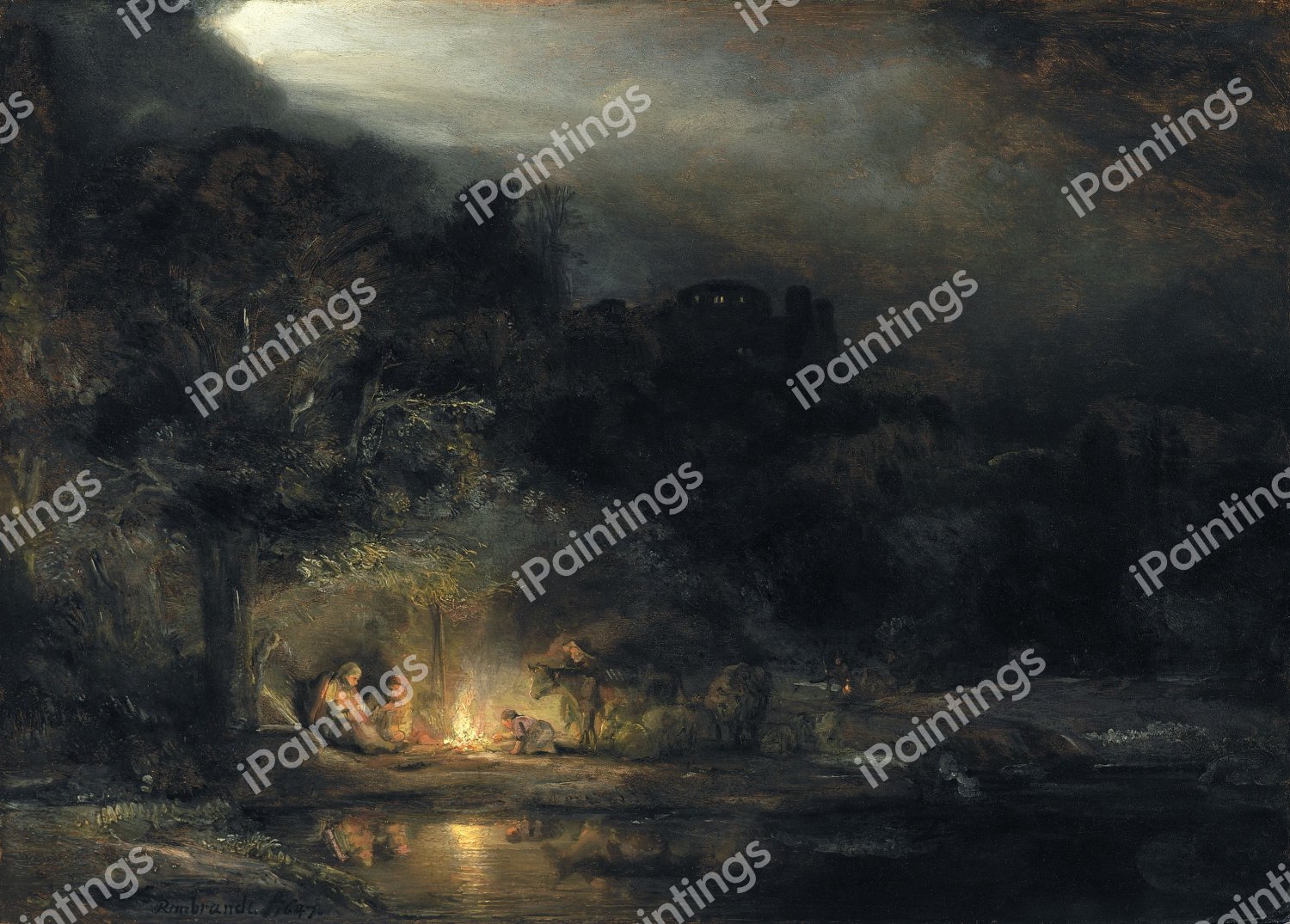 Rest on the Flight to Egypt. The painting by Rembrandt van Rijn