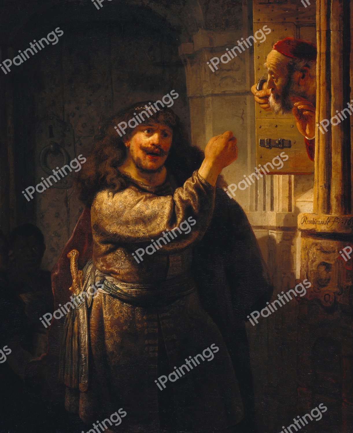 Samson Threatening his Father-in-Law. The painting by Rembrandt van Rijn