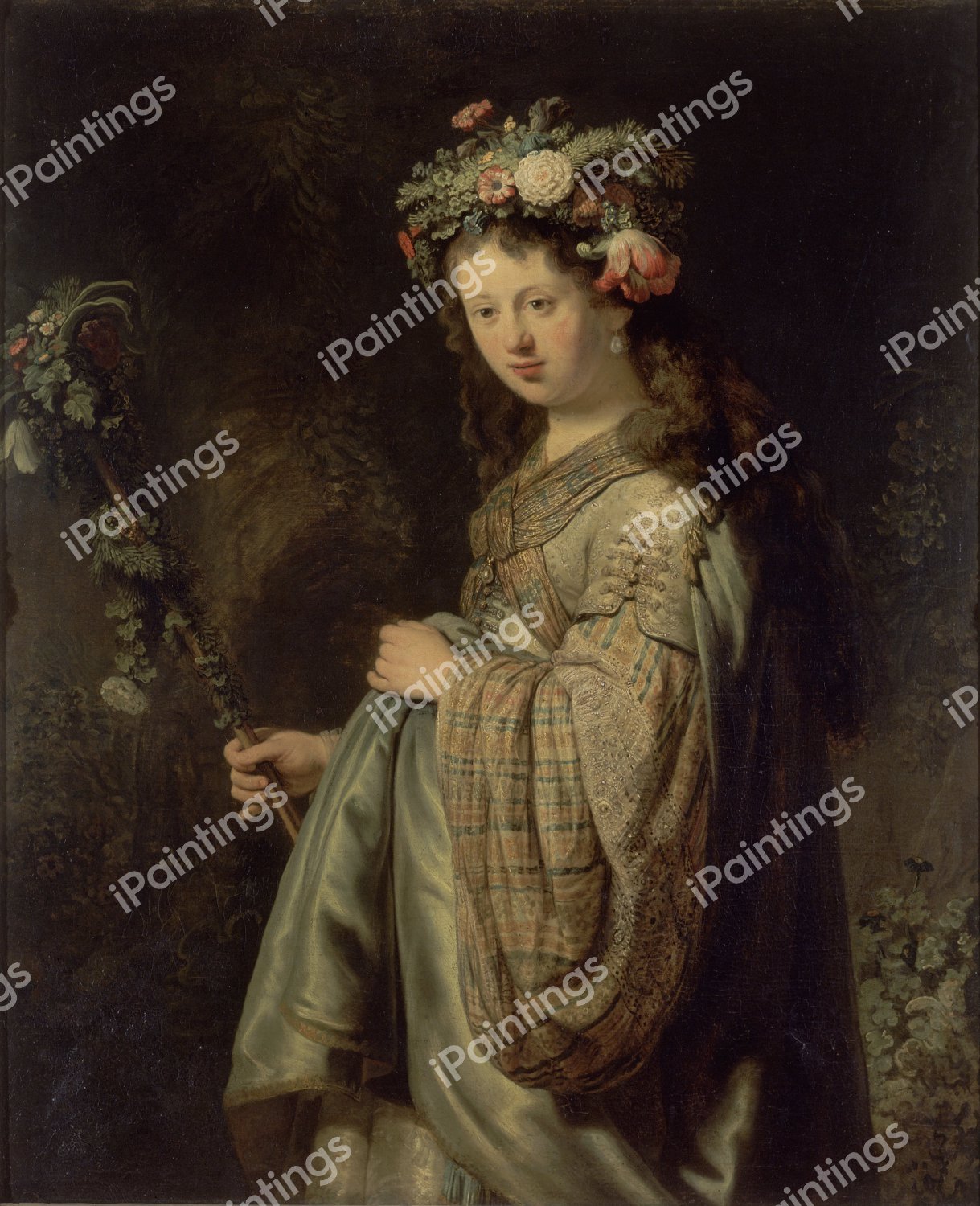 Saskia Dressed as Flora. The painting by Rembrandt van Rijn
