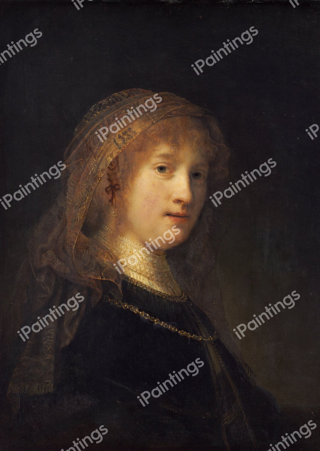 Saskia van Uylenburgh, the Wife of the Artist. The painting by Rembrandt van Rijn