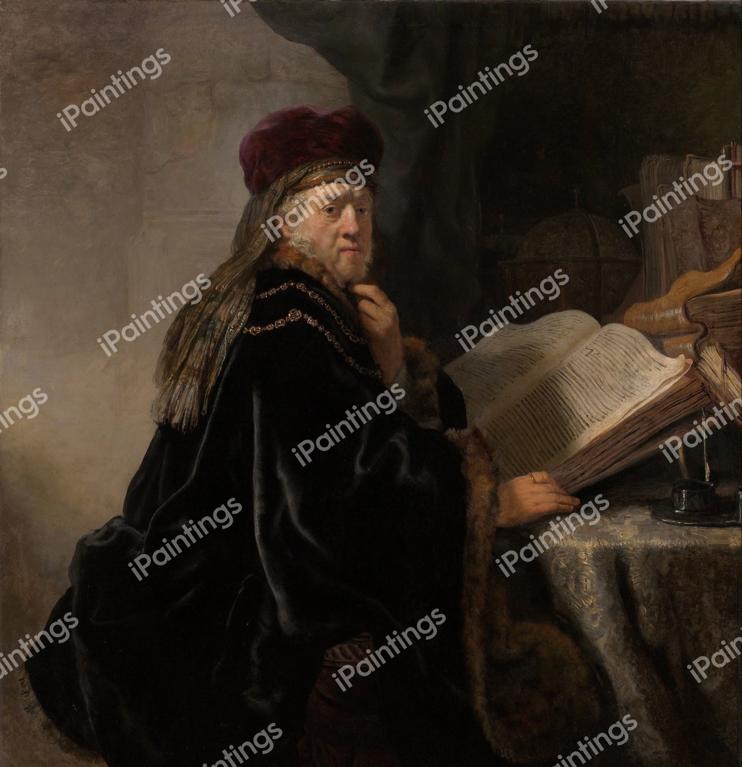 Scholar at his Study. The painting by Rembrandt van Rijn