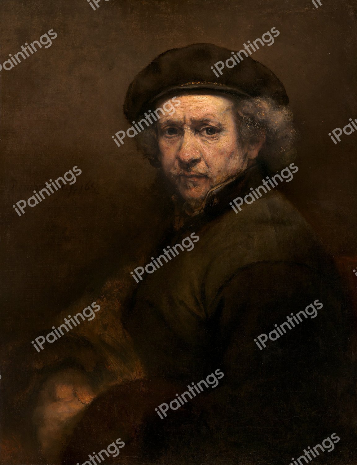 Self Portrait with Beret and Turned-Up Collar. The painting by Rembrandt van Rijn
