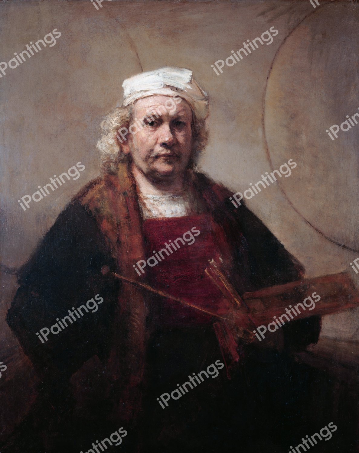 Self-Portrait with Two Circles. The painting by Rembrandt van Rijn