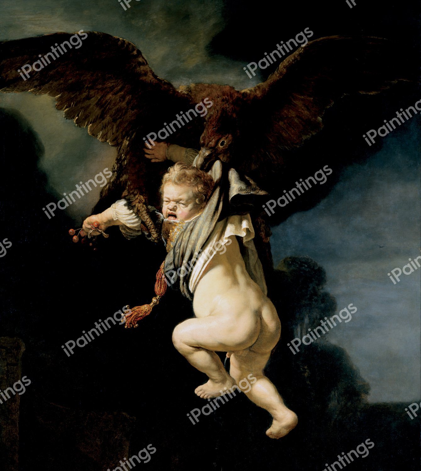 The Abduction of Ganymede. The painting by Rembrandt van Rijn