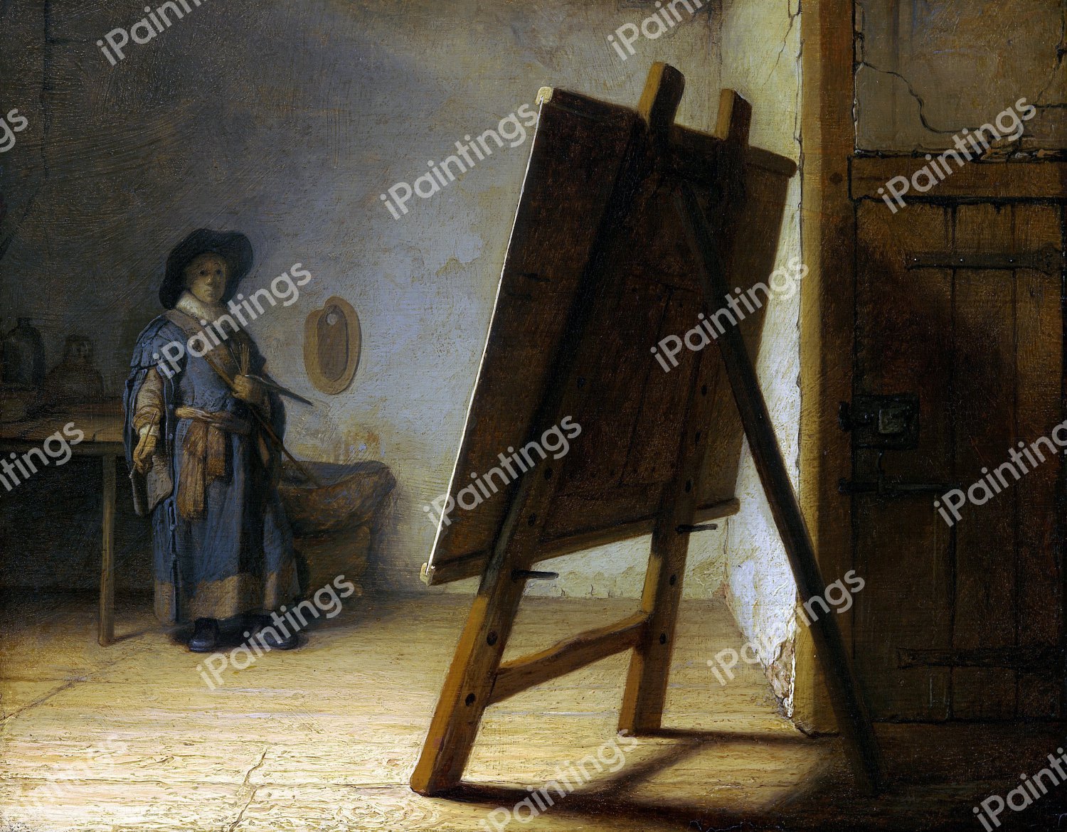 The Artist in His Studio. The painting by Rembrandt van Rijn