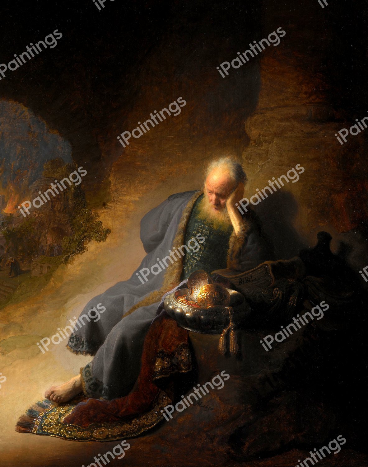The Destruction of Jerusalem:  Jeremiah Lamenting. The painting by Rembrandt van Rijn