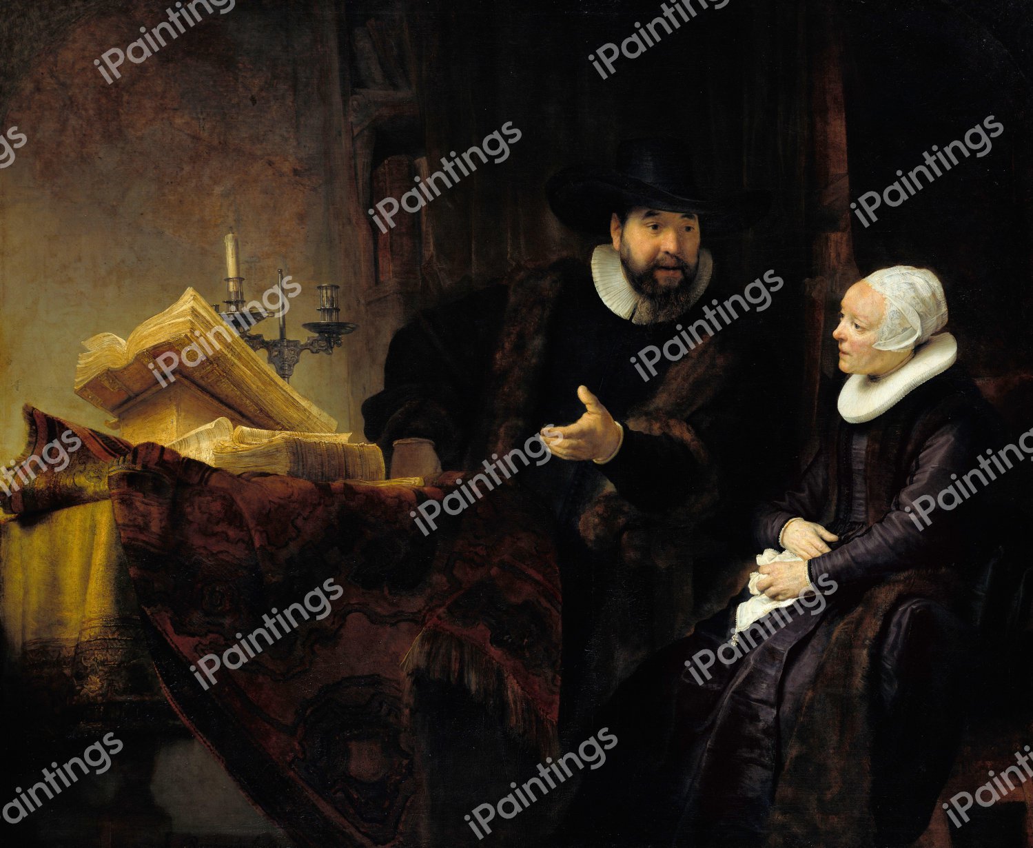 The Mennonite Preacher Anslo and his Wife. The painting by Rembrandt van Rijn