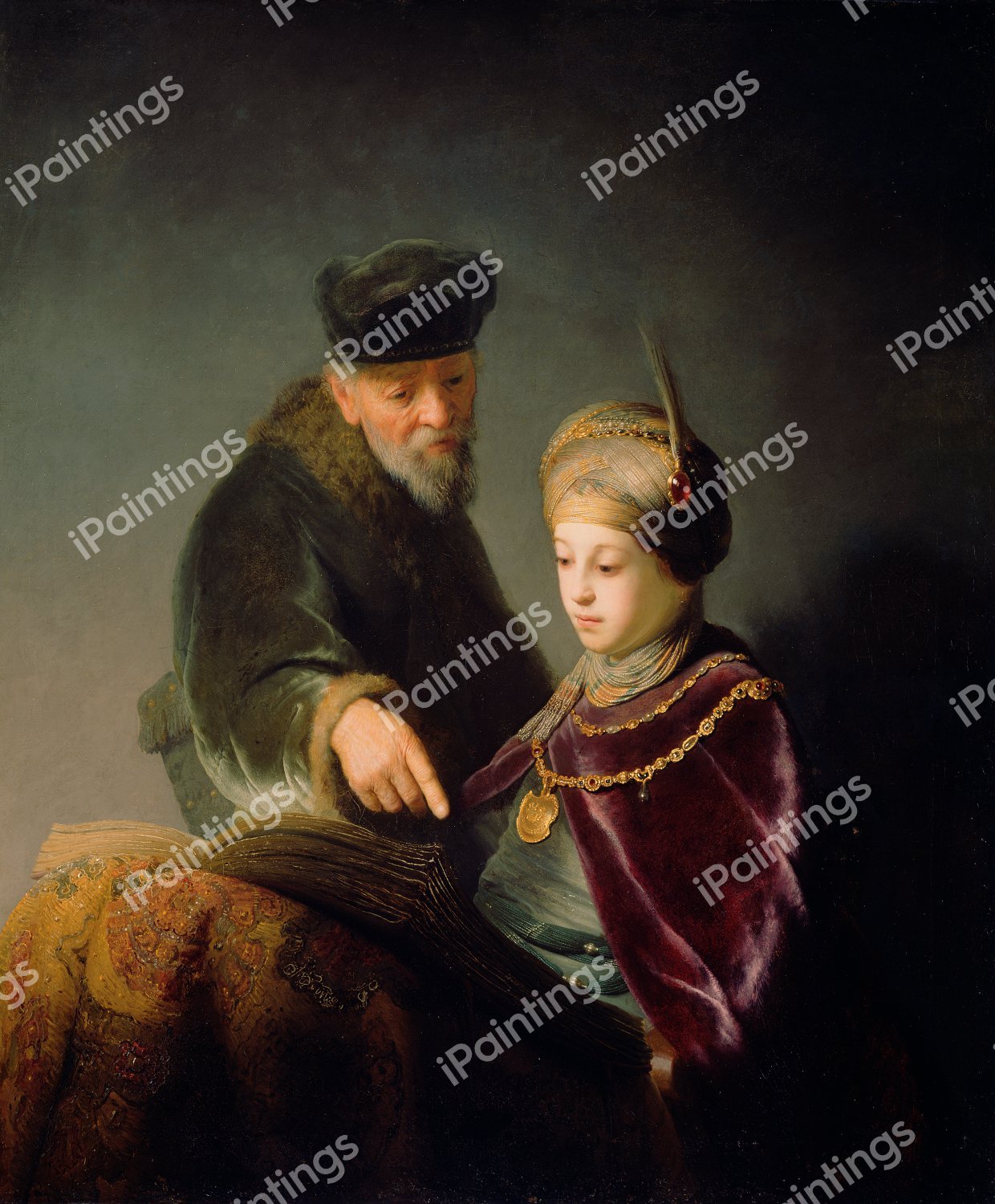 The Young Scholar and his Tutor. The painting by Rembrandt van Rijn
