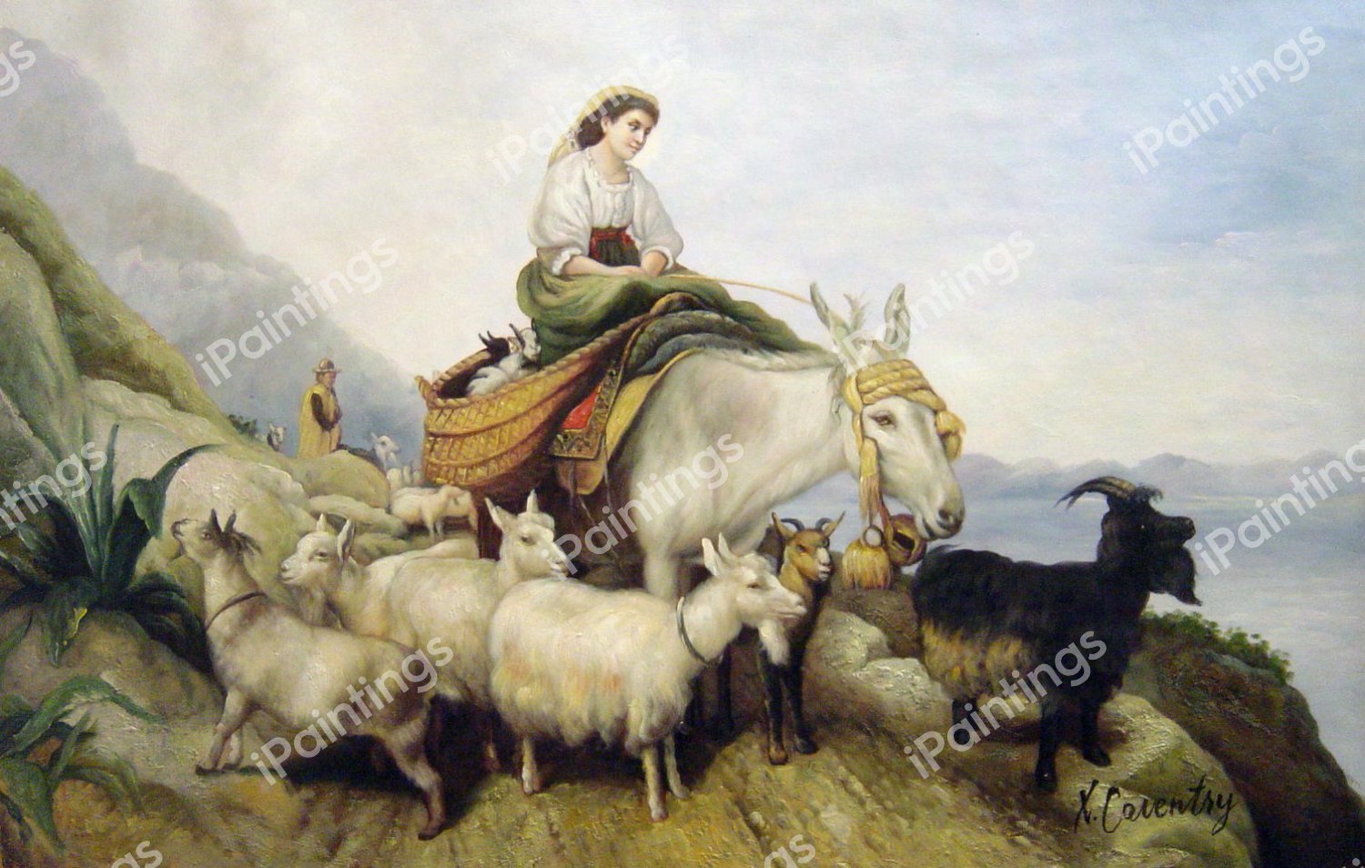 Goatherds, Gibraltar - Looking Across The Strait Into Africa. The painting by Richard Ansdell