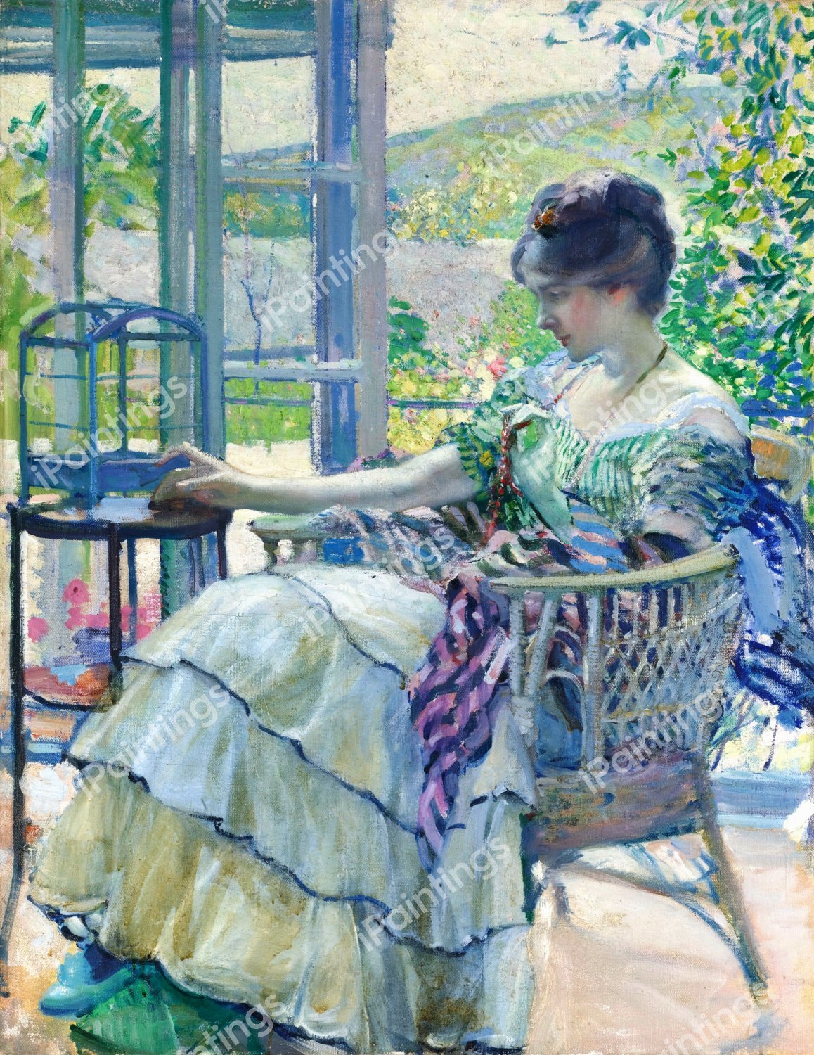 Contemplation (Woman Seated Next to a Birdcage). The painting by Richard Edward Miller