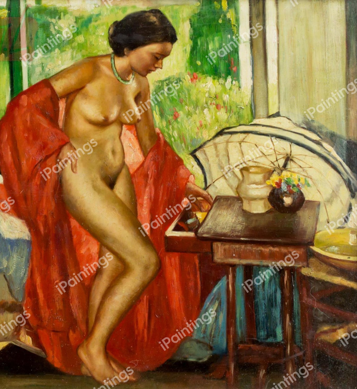 The Red Kimono. The painting by Richard Edward Miller