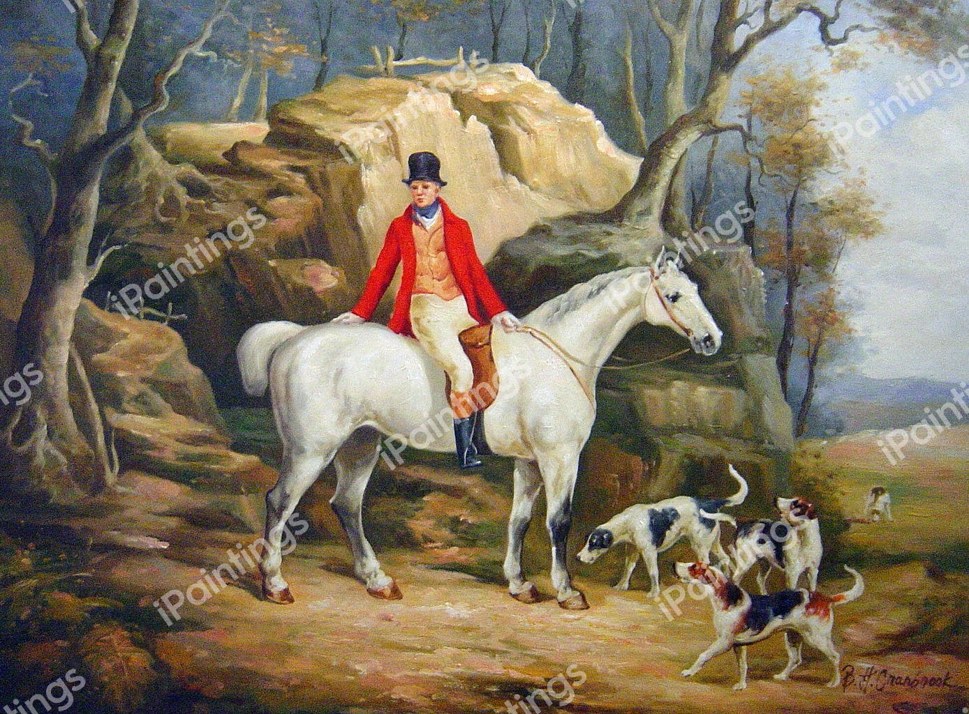 Gentleman On Grey Hunter With Foxhunting. The painting by Richard Jones