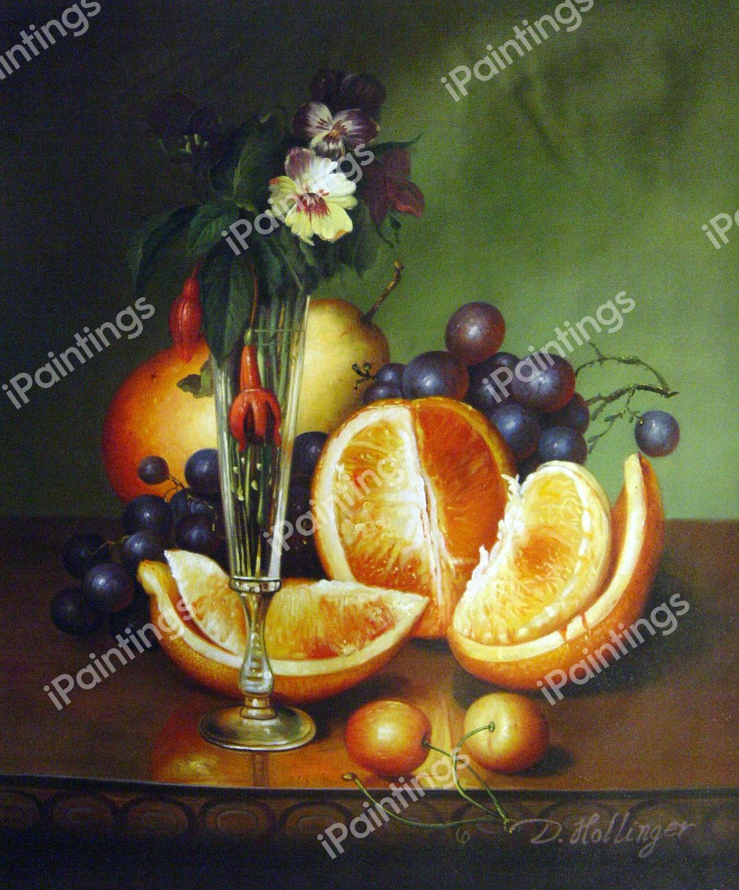 Fruit, Flowers And A Wineglass On A Tabletop. The painting by Robert Dunning