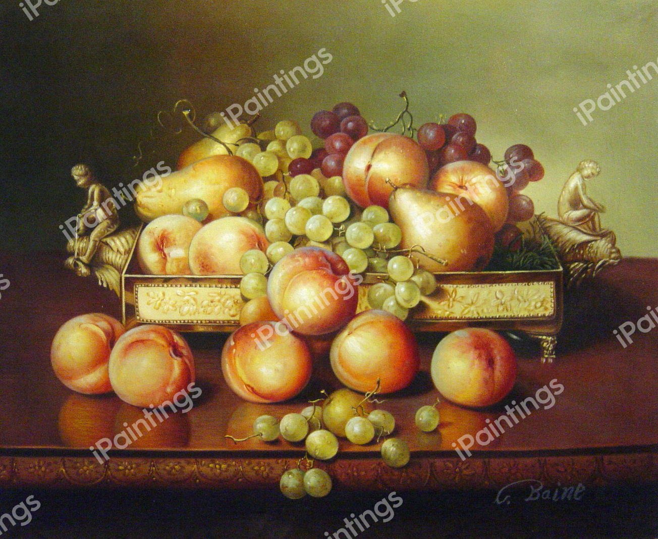 Still Life With Peaches And A Silver Dish. The painting by Robert Dunning