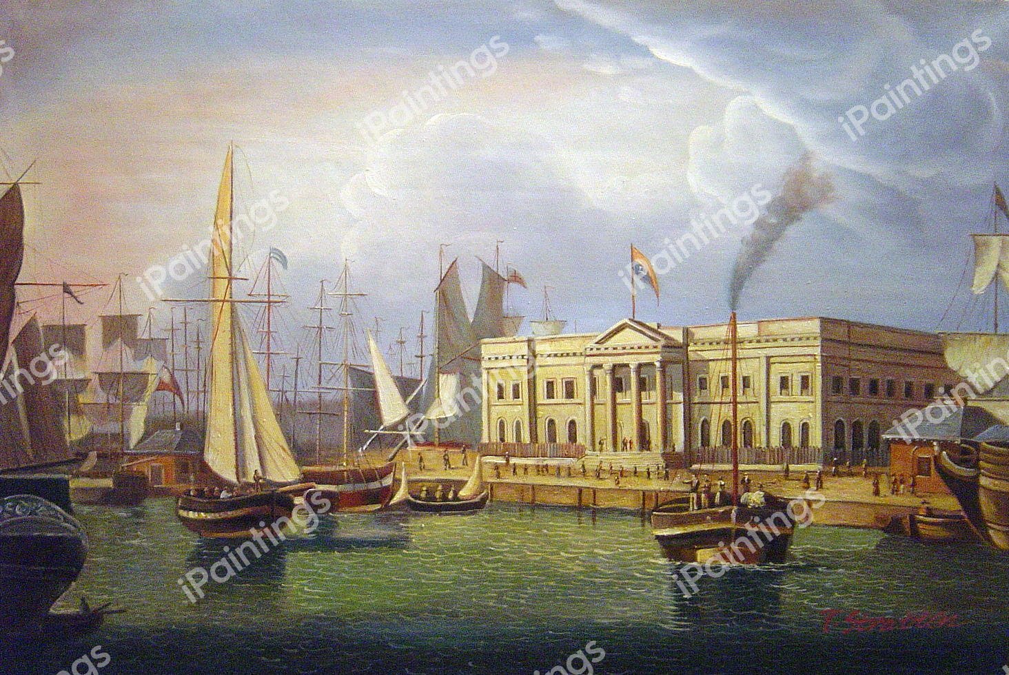 The Custom House Quay, Greenock, Scotland. The painting by Robert Salmon