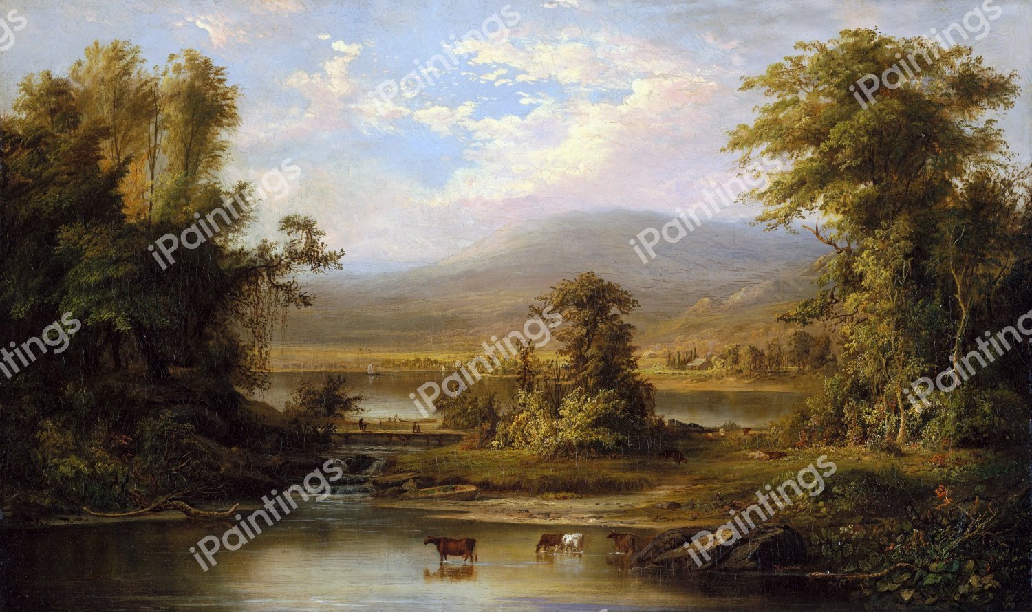 Landscape with Cows Watering in a Stream. The painting by Robert Scott Duncanson