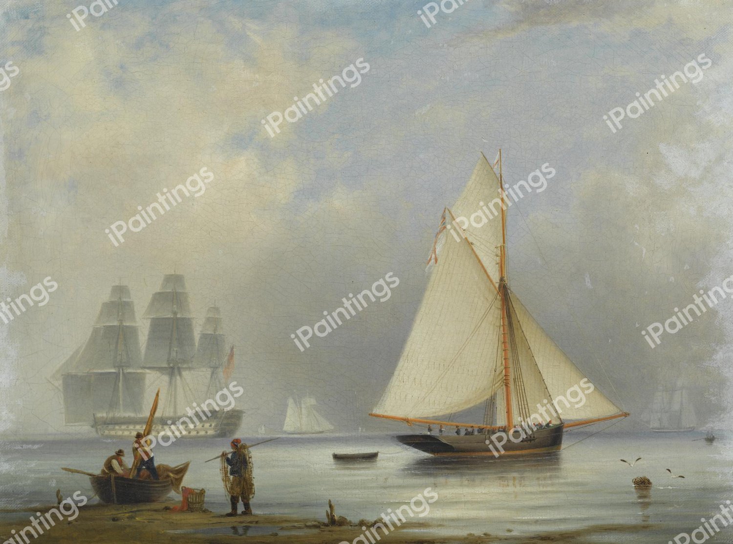A Cutter Becalmed. The painting by Robert Strickland Thomas