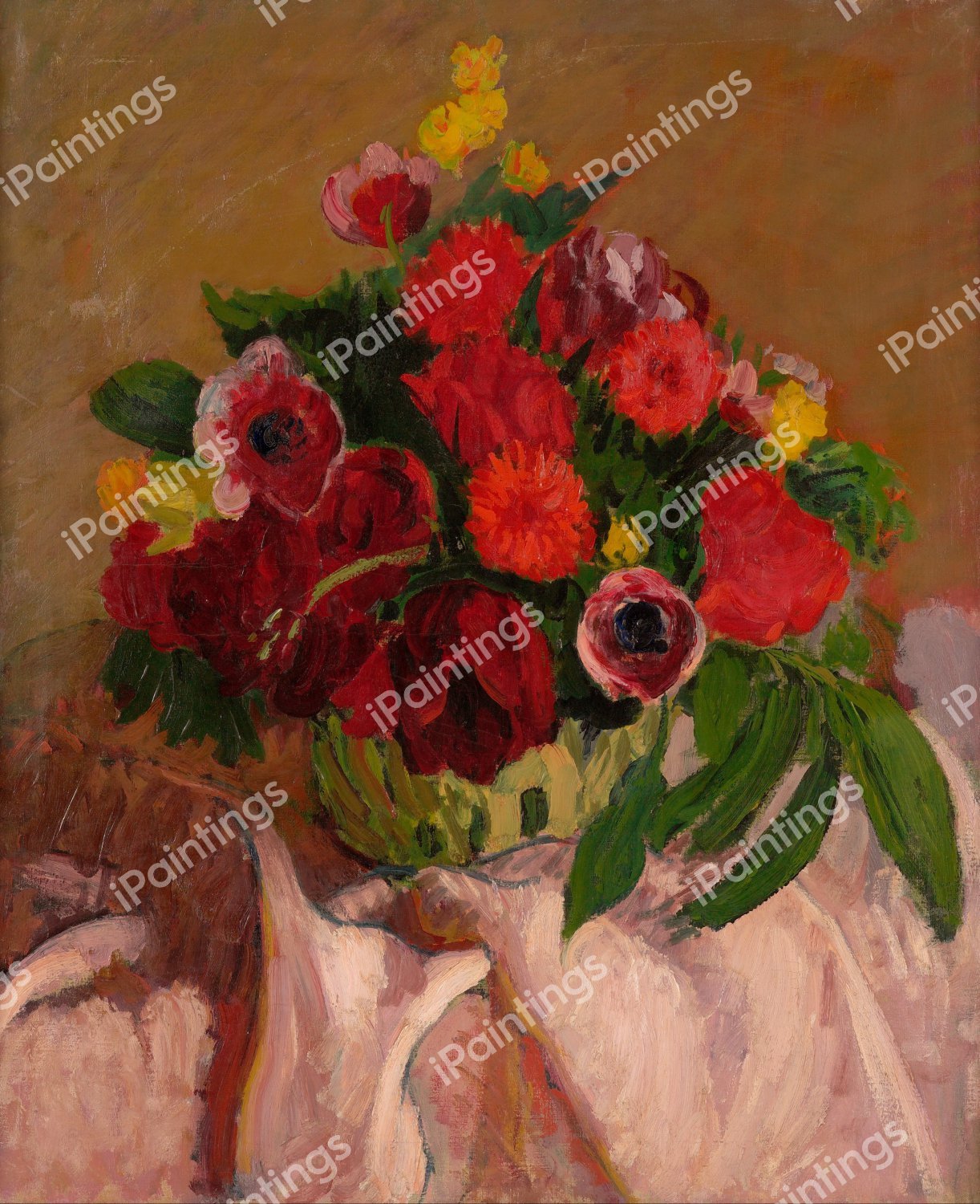 Mixed Flowers on Pink Cloth. The painting by Roderic O'Conor