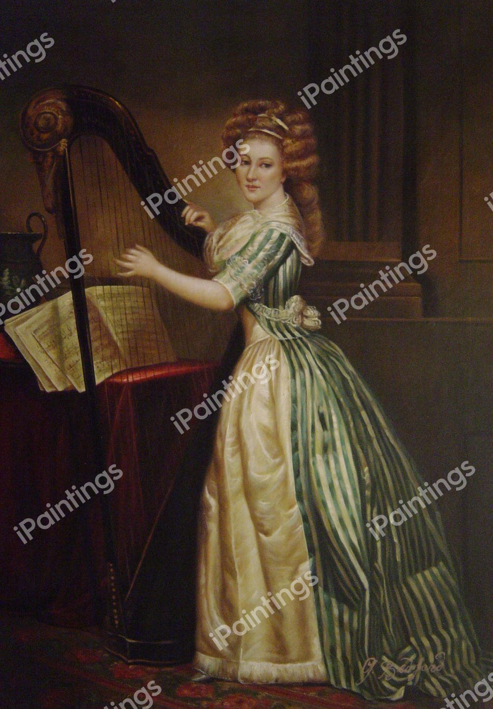 A Self-Portrait With A Harp. The painting by Rose Adelaide Ducreux