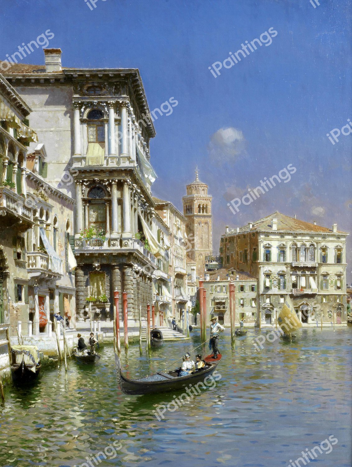 In the Gondola, Venice. The painting by Rubens Santoro